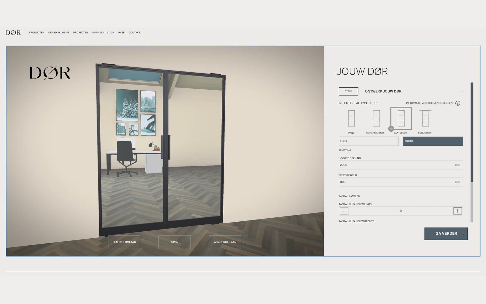 Stalen deur configurator met 3D preview en productopties