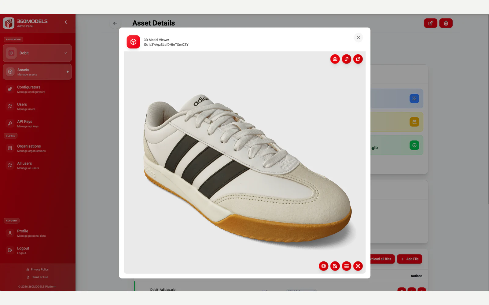 360models 3D viewer met een schoenmodel in de browser